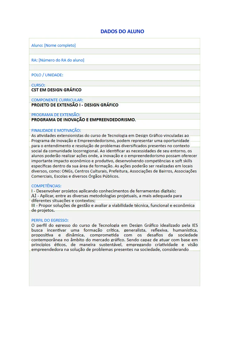 Projeto de Extensão I - Design Gráfico Primeira página do Projeto de Extensão I do curso de Design Gráfico
