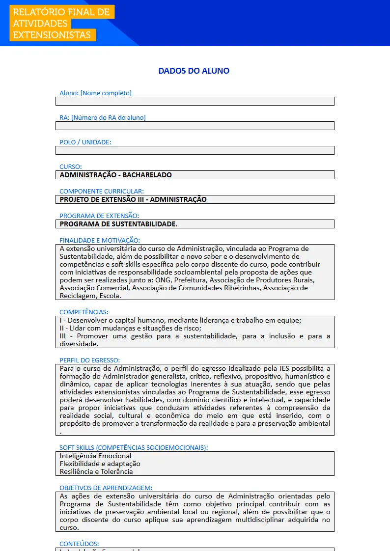 Projeto de Extensão III - Administração Primeira página do Projeto de Extensão III do curso de Administração