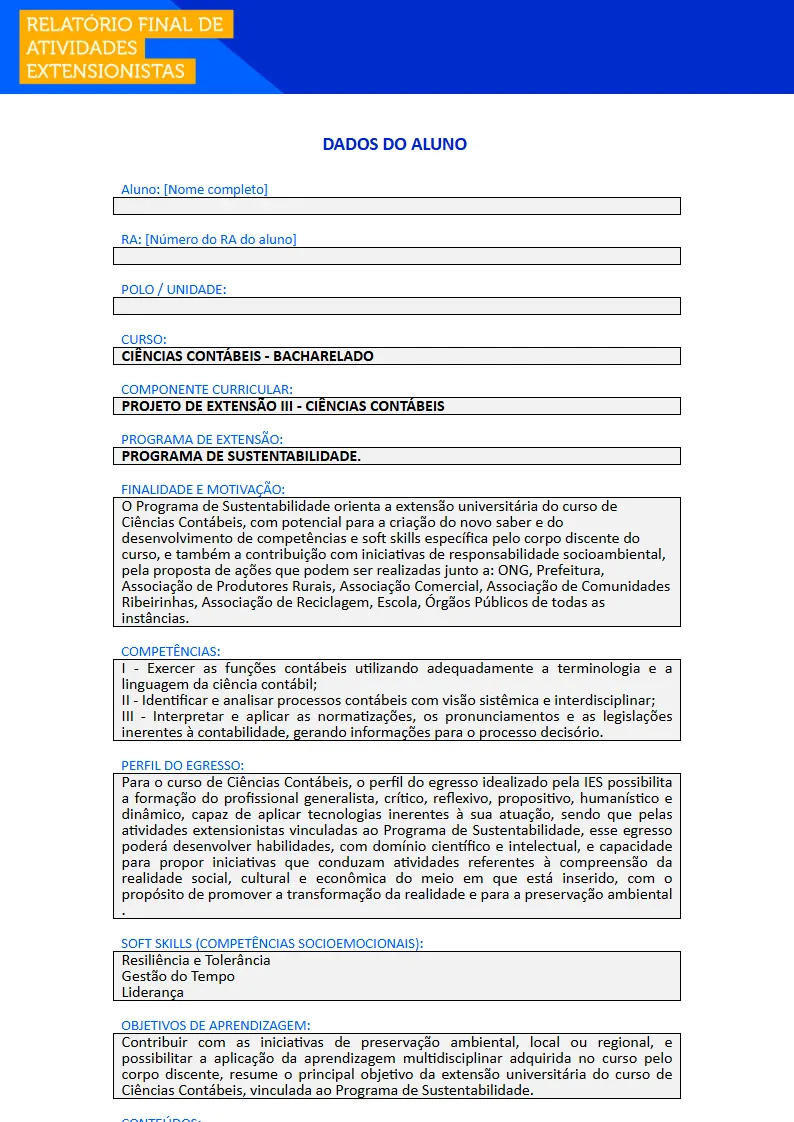 Projeto de Extensão III - Ciências Contábeis Primeira página do Projeto de Extensão III do curso de Ciências Contábeis